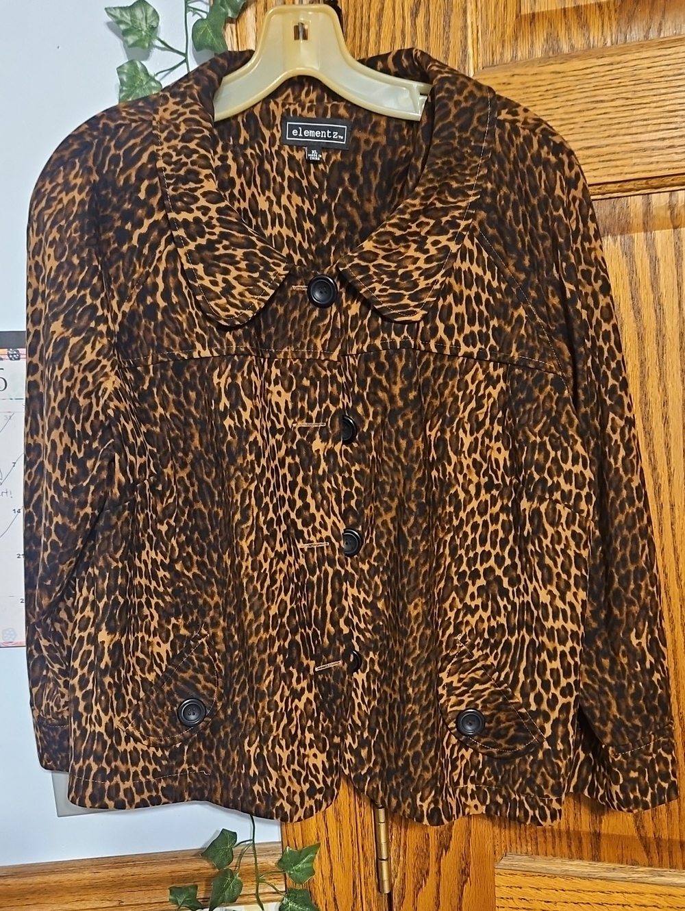 Elementz Brown Leopard-Print Pea Coat